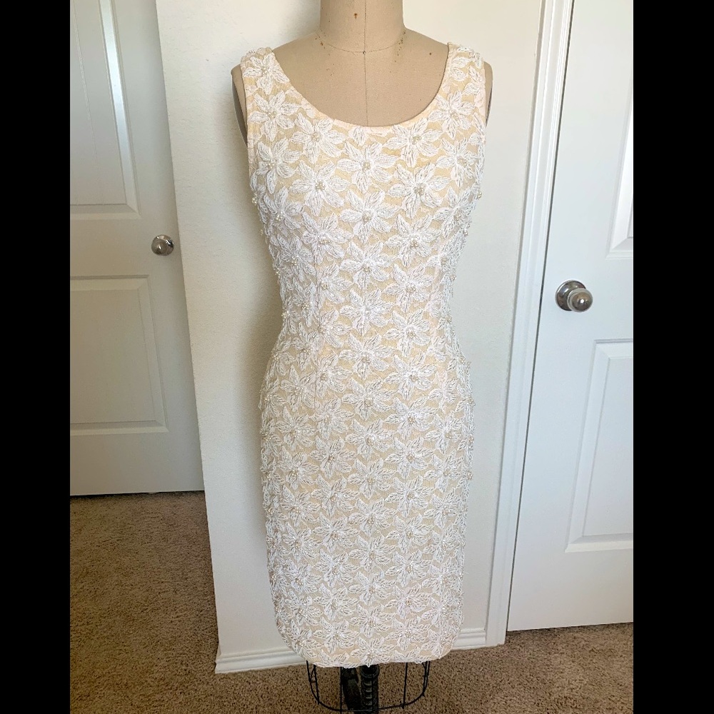 Beautiful Vintage Beige beaded knee length Dress